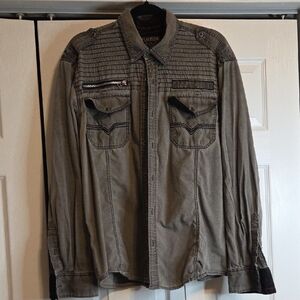 Affliction Olive Green Shirt Jacket with Black Accents